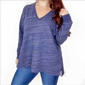 J. CREW Blue Heathered Cozy V-neck Oversized Sweater Top Long Length Casual Cozy